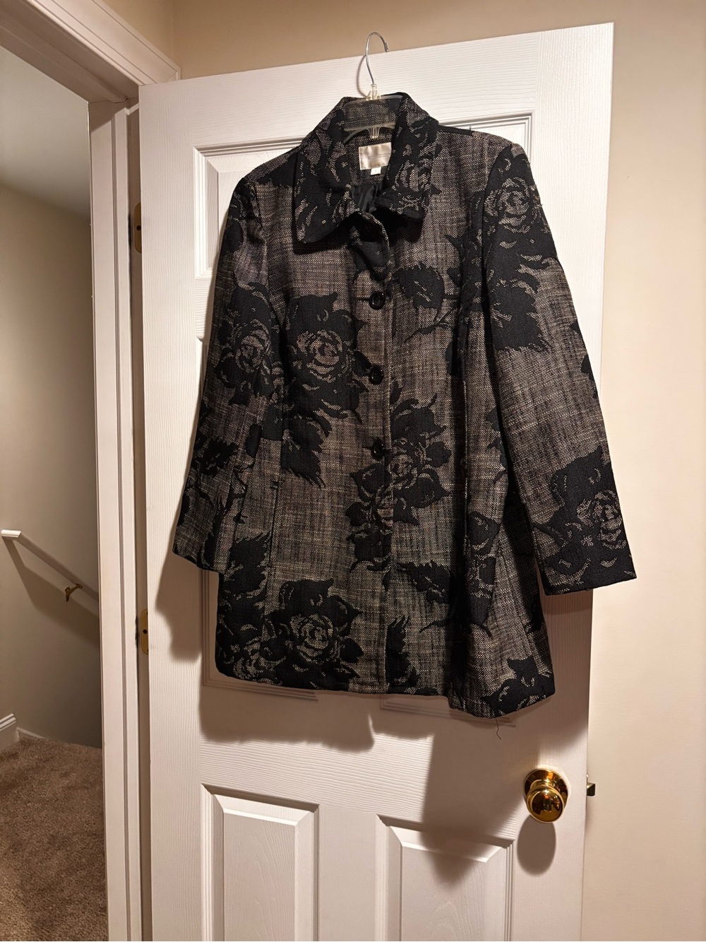 Black Floral Jacquard Coat